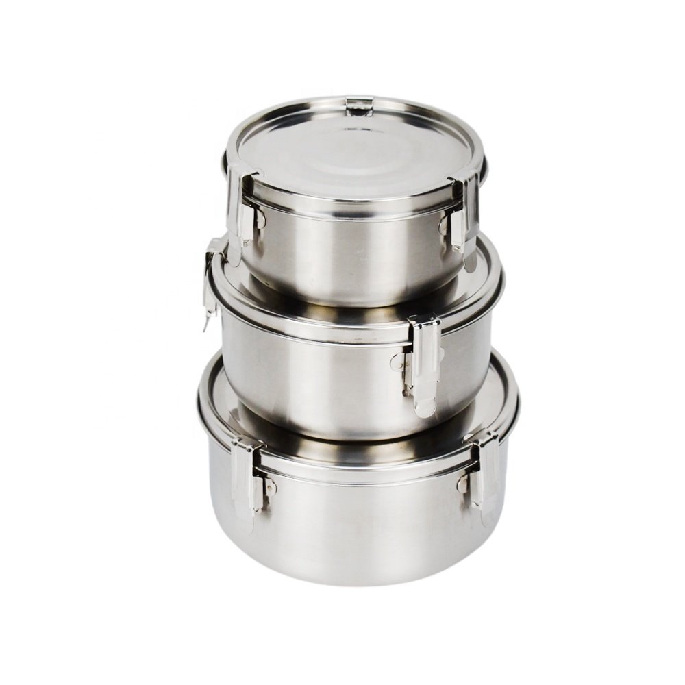 Round Dishwasher safe Airtight Leakproof Food Storage Container Stainless Steel Bento Lunch Box