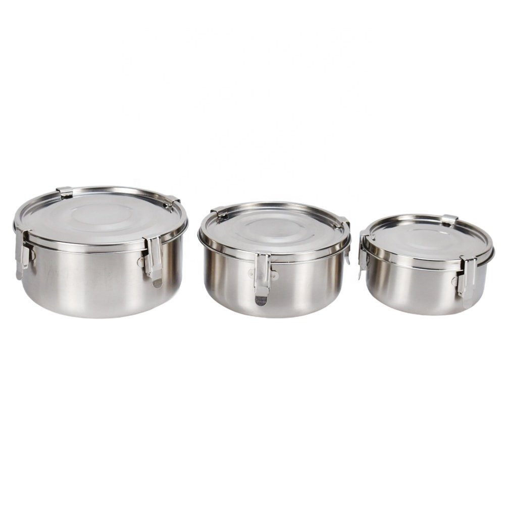 Round Dishwasher safe Airtight Leakproof Food Storage Container Stainless Steel Bento Lunch Box