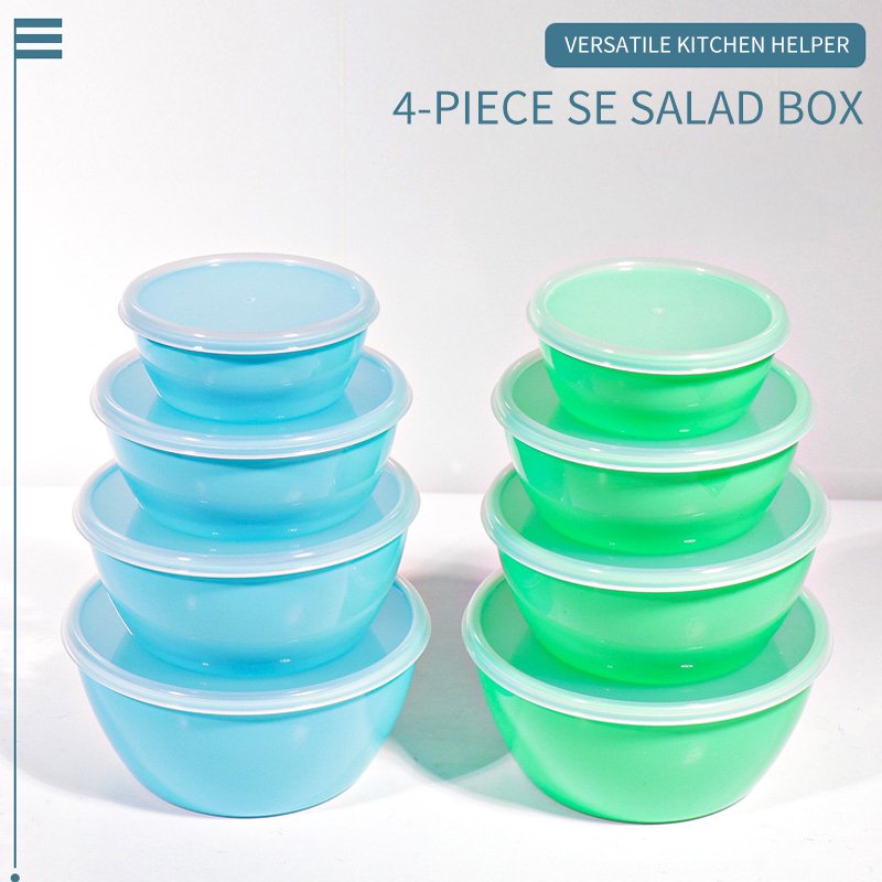4 Pieces Nesting Salad Bowl Party Snack Serving Bowls Food Storage Container with Lid Plastic Mixing Bowls With Lids Set