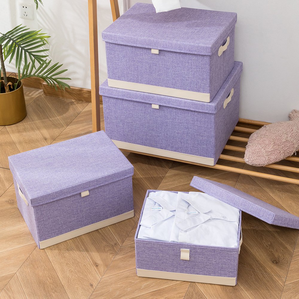 Household cotton and linen clothes storage box toy storage box clothes storage basket foldable organizing box with lid