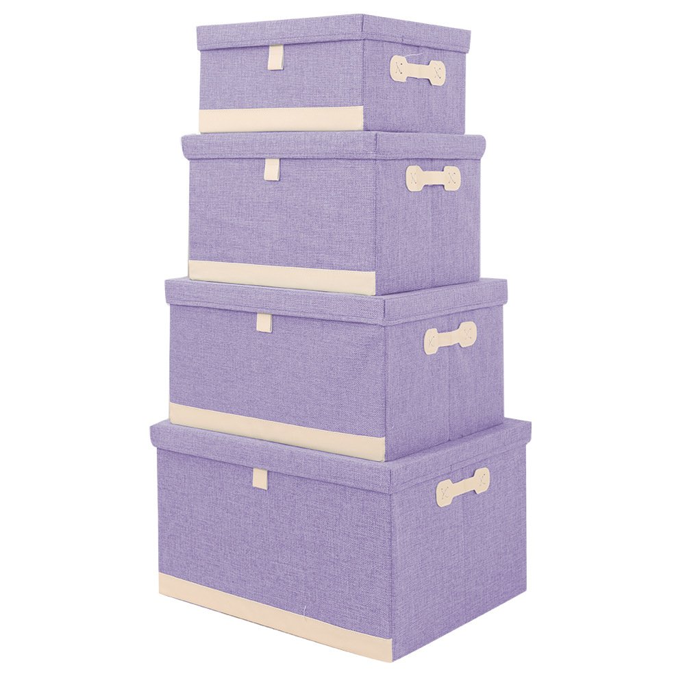 Household cotton and linen clothes storage box toy storage box clothes storage basket foldable organizing box with lid