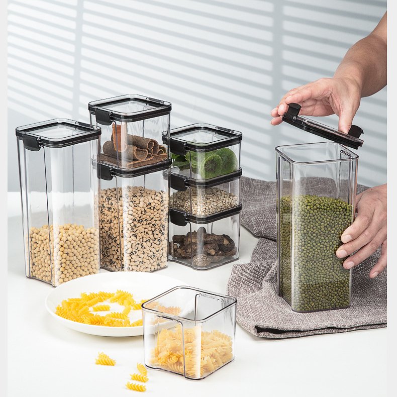 Different Capacity PET Sealed Cans Kitchen Storage Box Transparent stackable food storage container set with lid