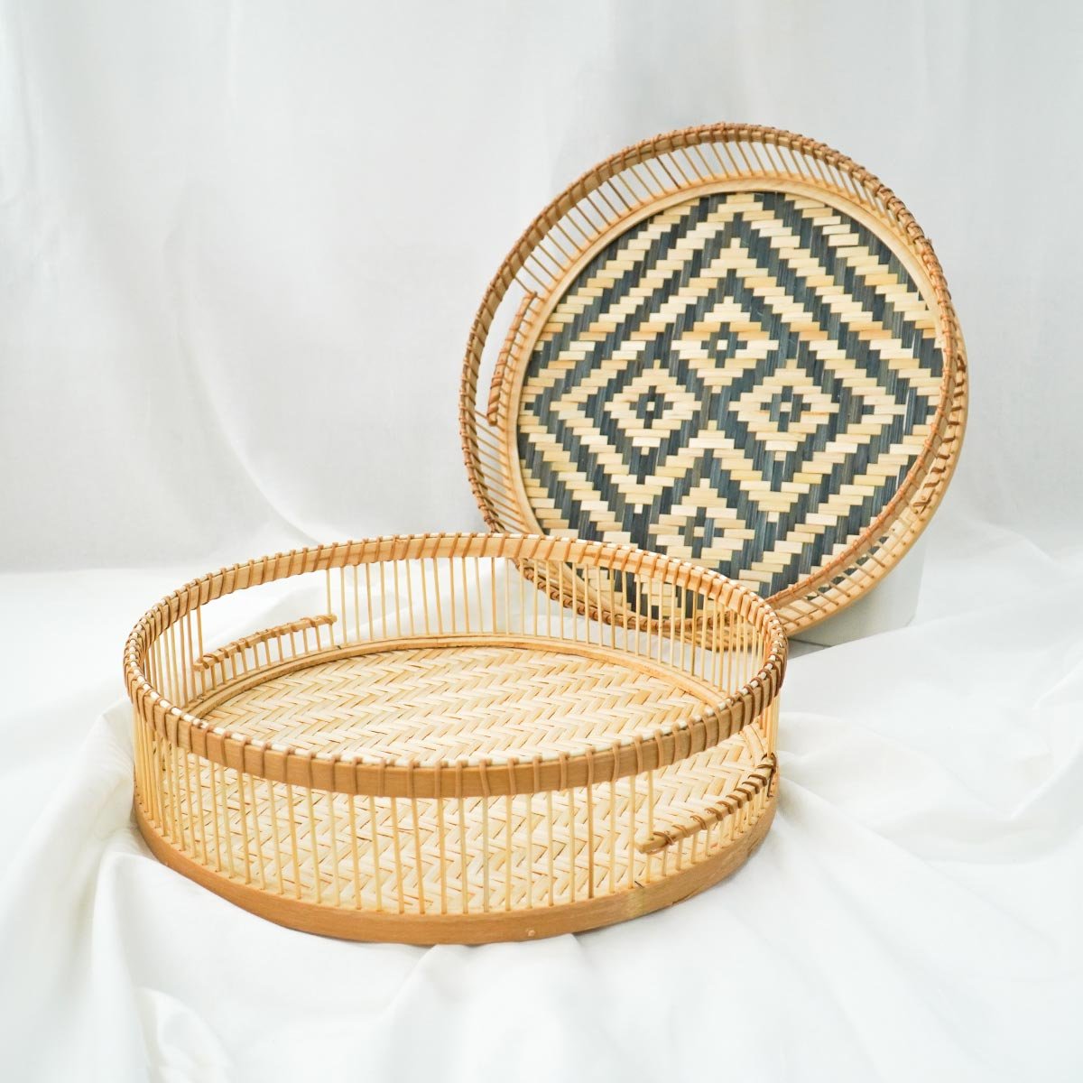 Bamboo Storage tray with handle, weaving tray and natural color for Kitchen Storage Boxes & Bins