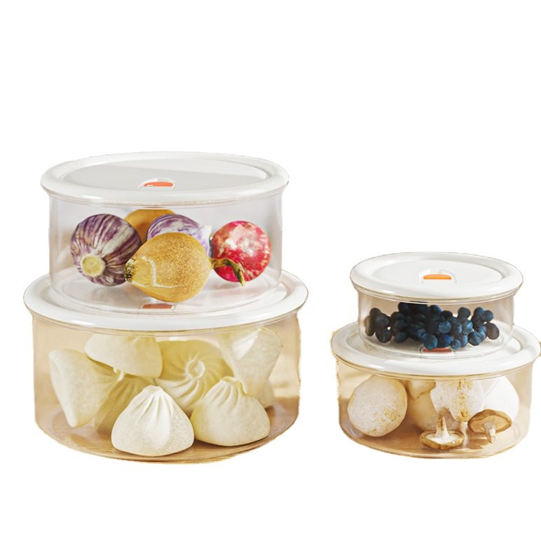 BPA free round clear kitchen ware dishwasher safe microwave airtight plastic food storage container box set with lids
