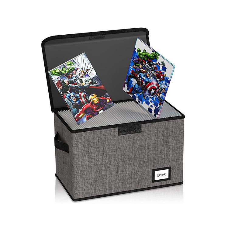 High Quality Stackable Large Black Foldable Comic Book Storage Box With Lids And Handle