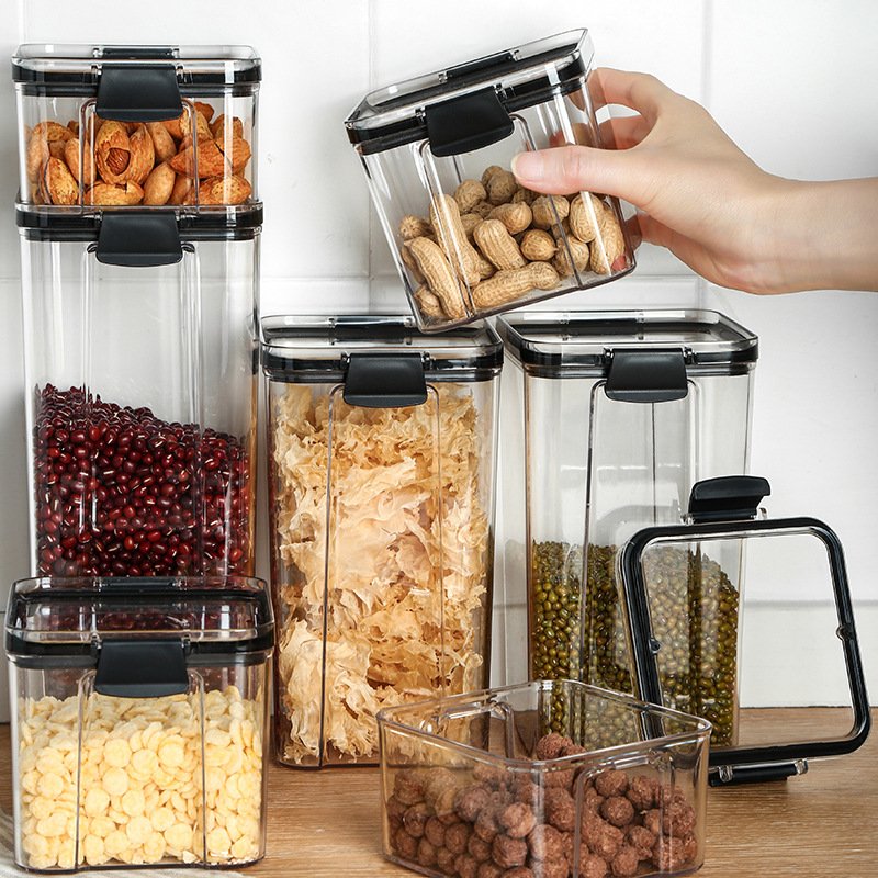 Square Transparent Plastic Storage Box Foldable Fresh Keeping Food Grade Kitchen Jar for Snack and Dry Food Packaging