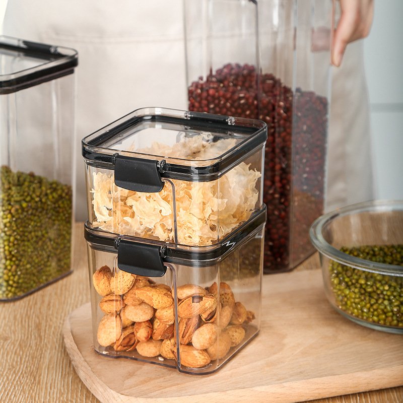 Square Transparent Plastic Storage Box Foldable Fresh Keeping Food Grade Kitchen Jar for Snack and Dry Food Packaging