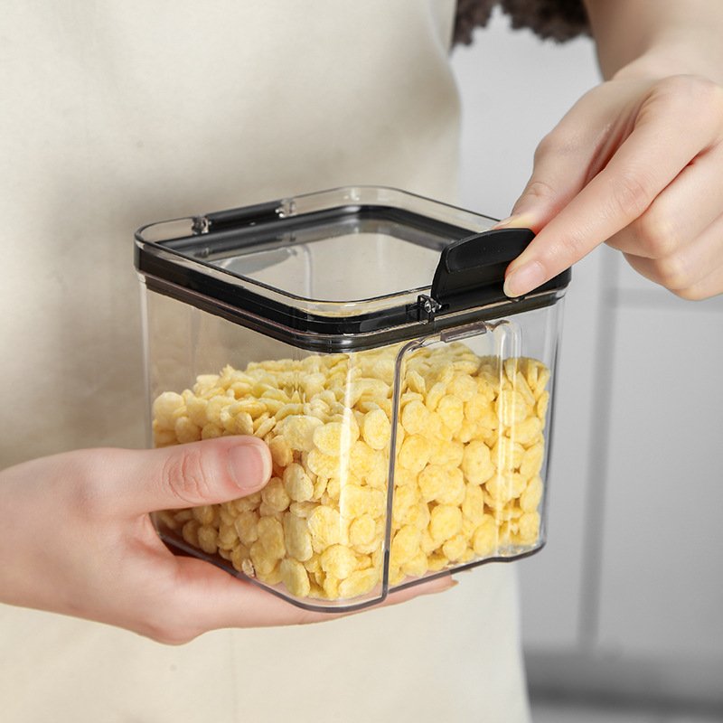 Square Transparent Plastic Storage Box Foldable Fresh Keeping Food Grade Kitchen Jar for Snack and Dry Food Packaging