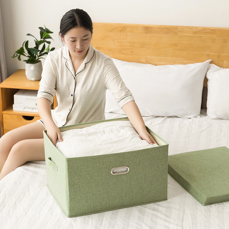 Hot cotton And Linen Foldable home organization clothes storage box with lid