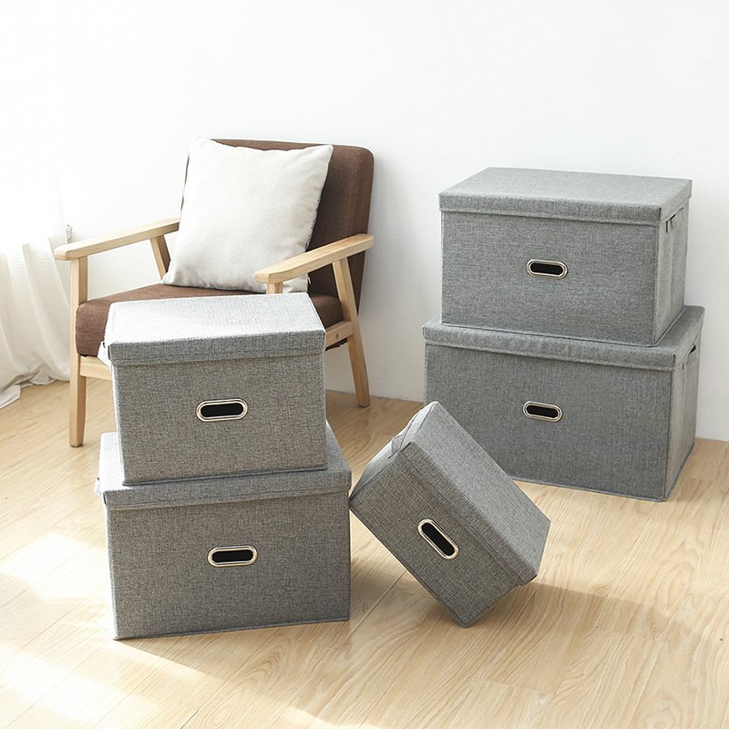 Hot cotton And Linen Foldable home organization clothes storage box with lid