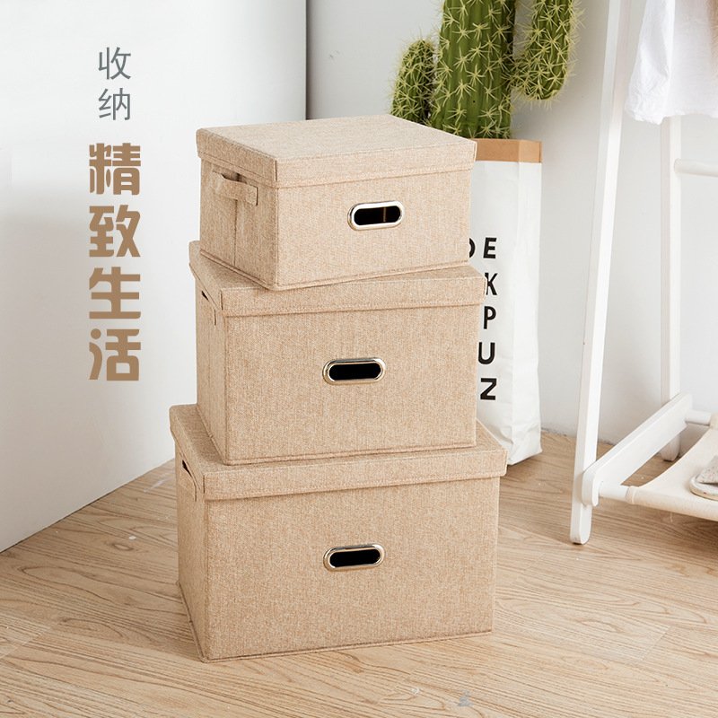 Hot cotton And Linen Foldable home organization clothes storage box with lid