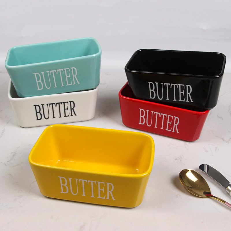 Nordic Style Custom Porcelain Butter Dish Keeper Container Food Storage Butter Box with Bamboo Lid and Knife