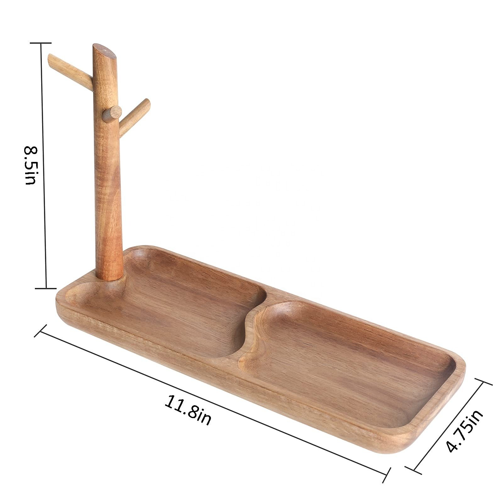 Bamboo Storage Tray for Apple Watch Bands Wooden Catchall Tray with 3 Stand Hanging Organizer