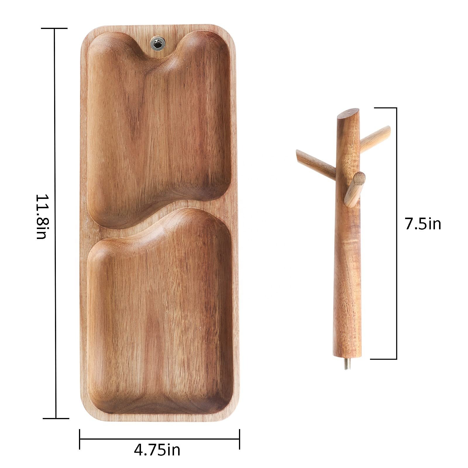 Bamboo Storage Tray for Apple Watch Bands Wooden Catchall Tray with 3 Stand Hanging Organizer