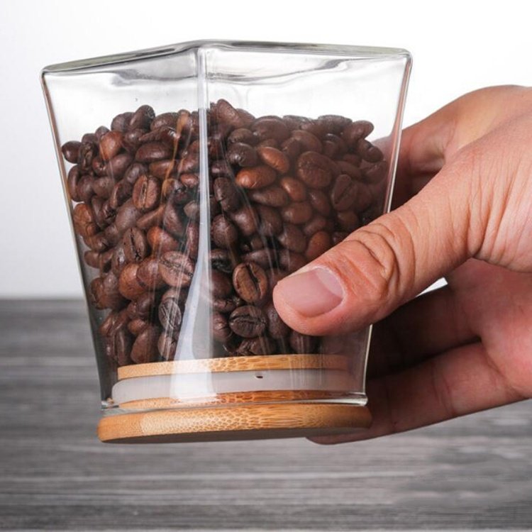 High Quality 450ml 700ml Coffee Bean Square Bottom Food Storage Glass Jar With Bamboo Lid