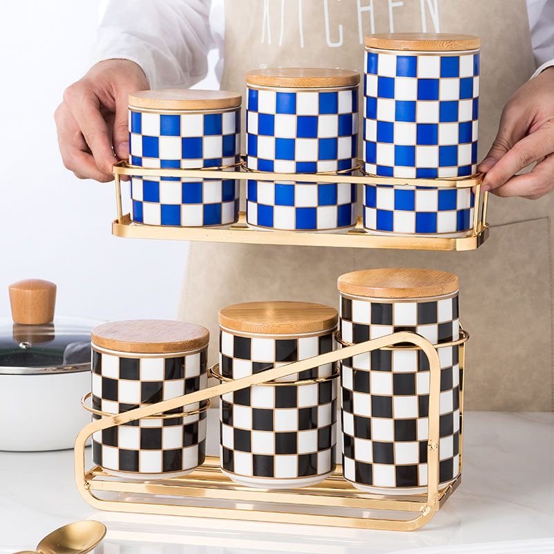 Custom Kitchen Ceramic jar Canisters with Bamboo Lids Airtight Canister Food Storage Jar for Coffee Sugar Tea Storage Bottle