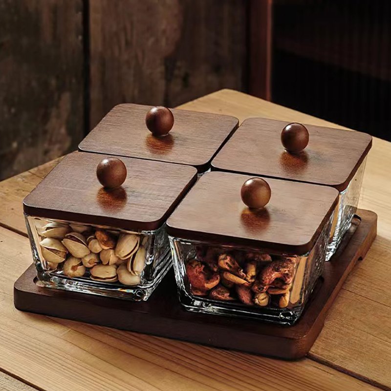 square Food Storage Container High Borosilicate Air Tight Glass with Bamboo lid