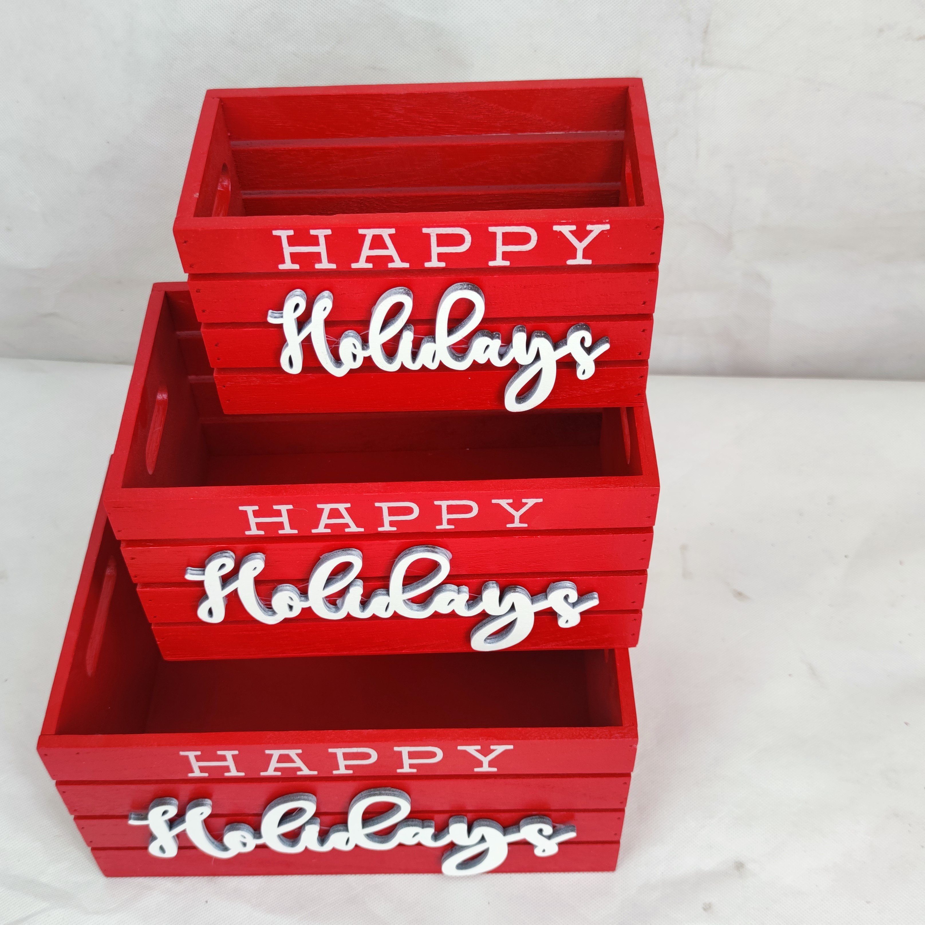 Wholesale wooden desktop small storage box christmas pattern simple storage box