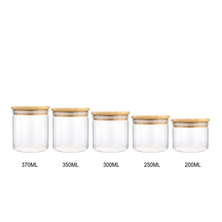 Home goods 300ml 500ml round air tight candle borosilicate glass food storage container jar with bamboo sealed lid