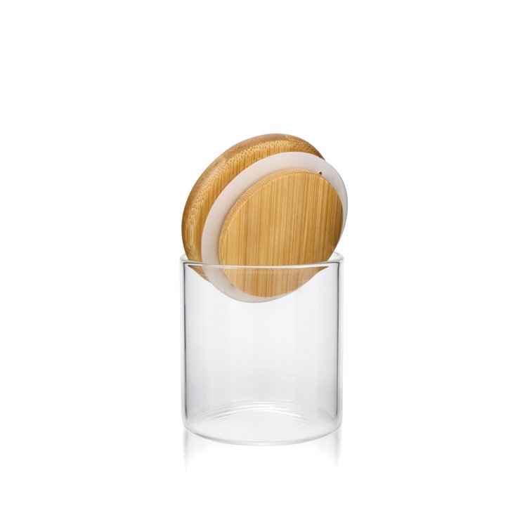 Home goods 300ml 500ml round air tight candle borosilicate glass food storage container jar with bamboo sealed lid