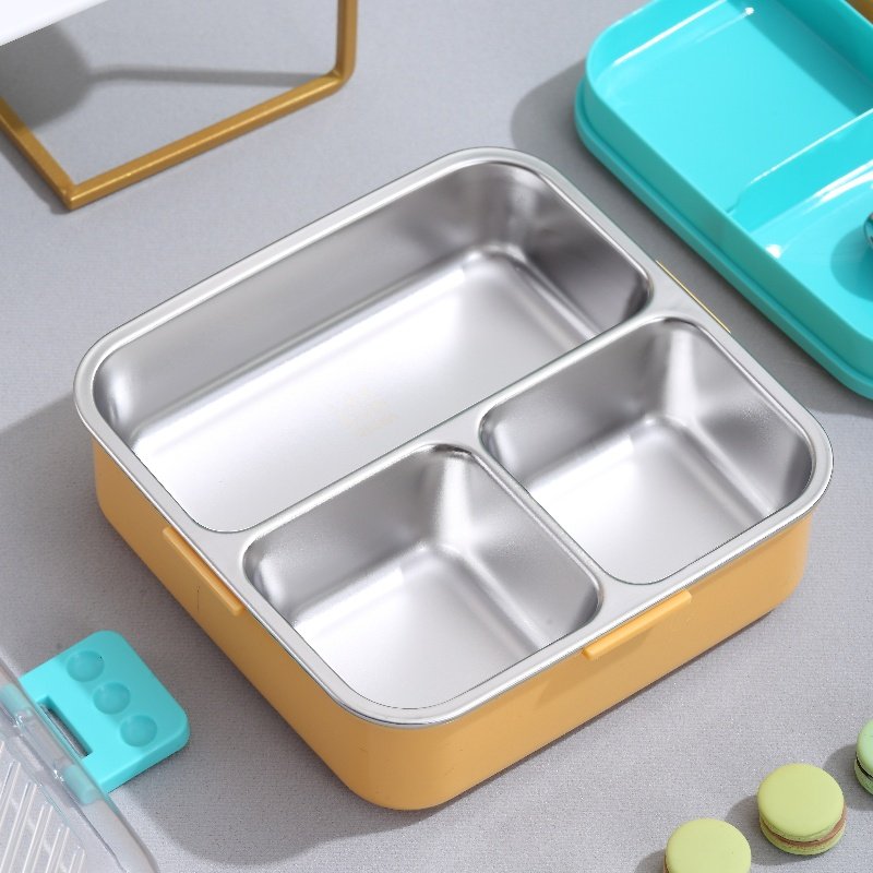 Food container storage Stainless Steel Bento lunch box food container Kids School Food storage 1120ml in 3 grids+70ml bowl
