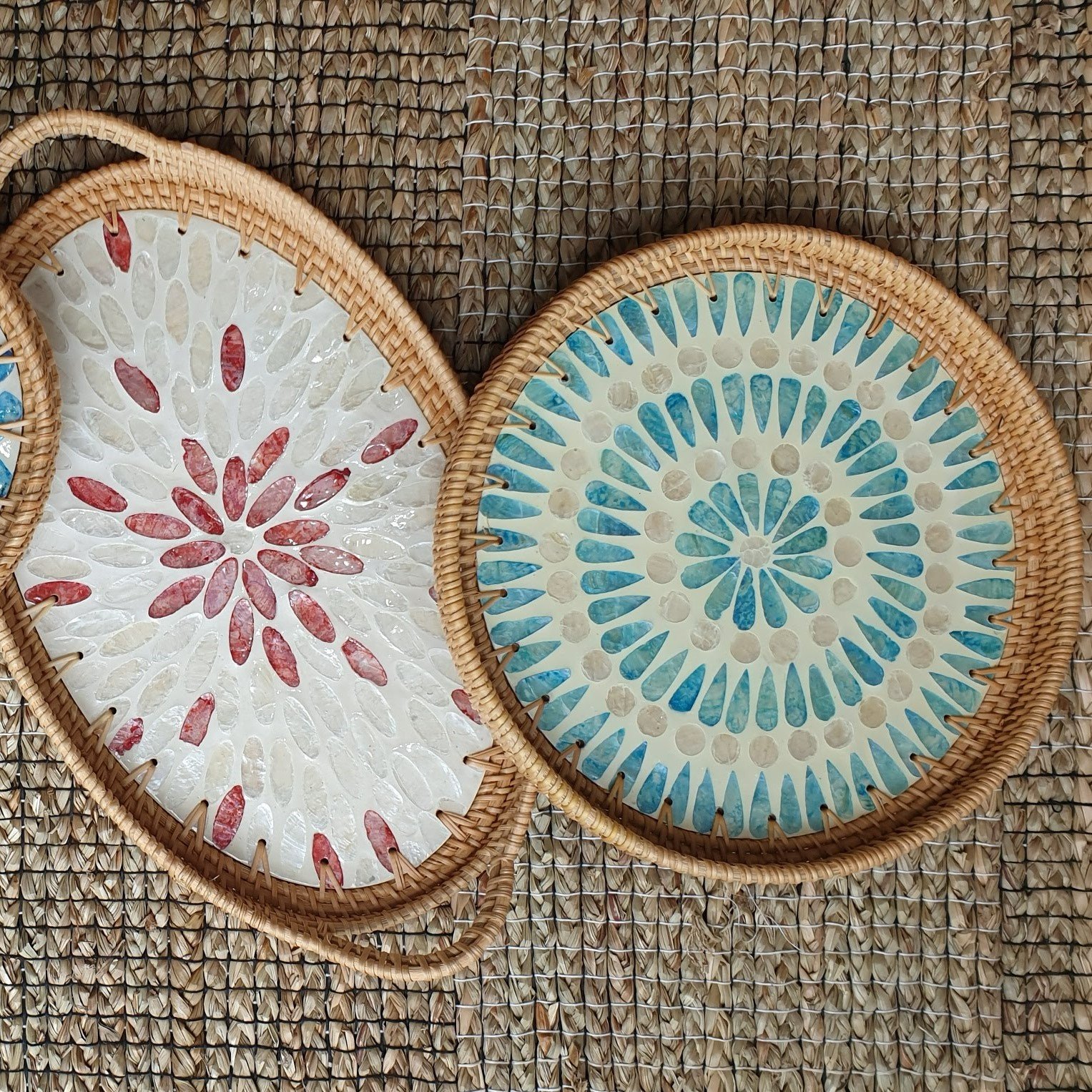 Customize Shape Organizer Rattan and Mother of Pearl Tray Food Storage Tray with Mosaic Good Price Natural made in Vietnam