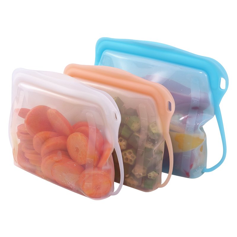 BPA Free Food Grade Safe Silicone Zipper Foldable Reusable Food Storage Pouch Bag Freezer Silicone Ziplock Bag Storage Container