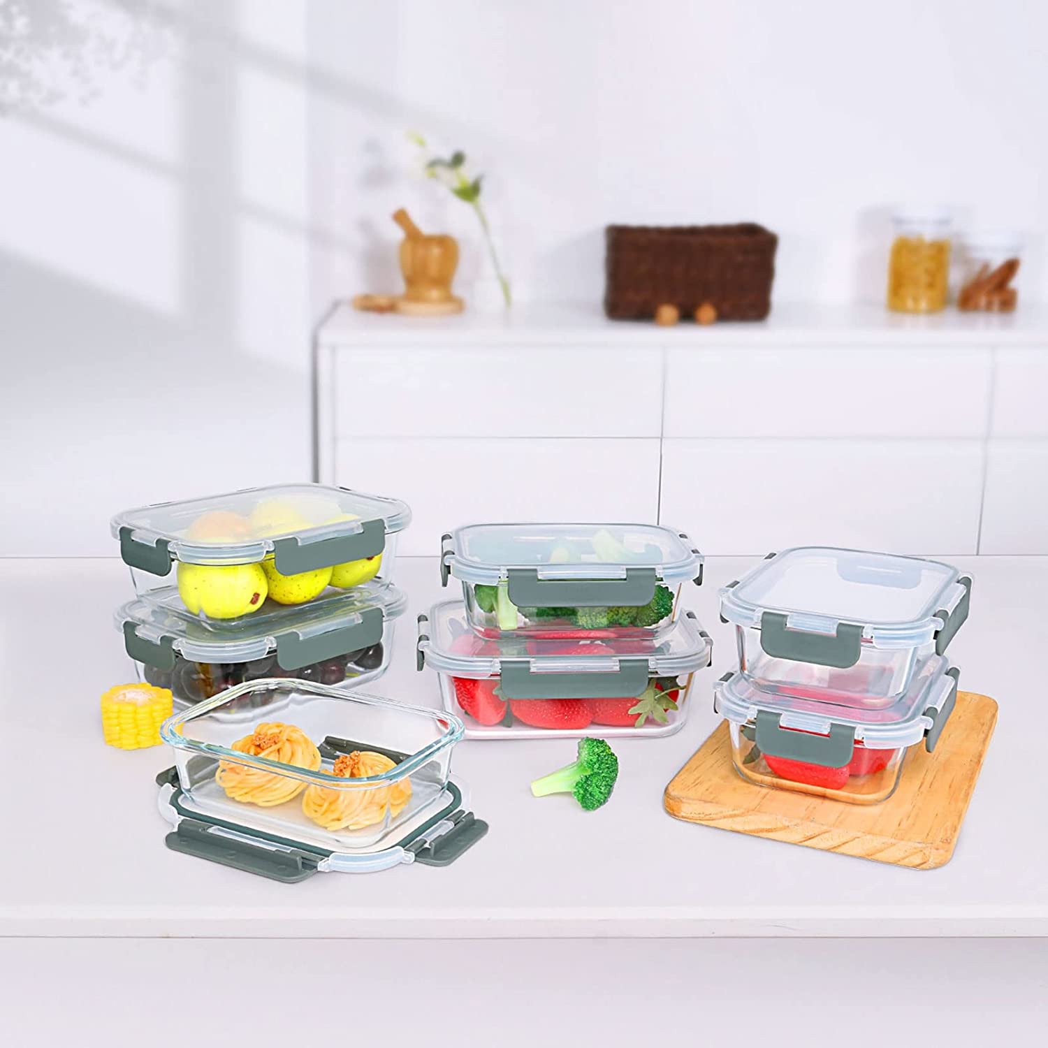 10 Pack Glass Food Storage Containers Airtight Lunch Containers with Snap Locking Lids
