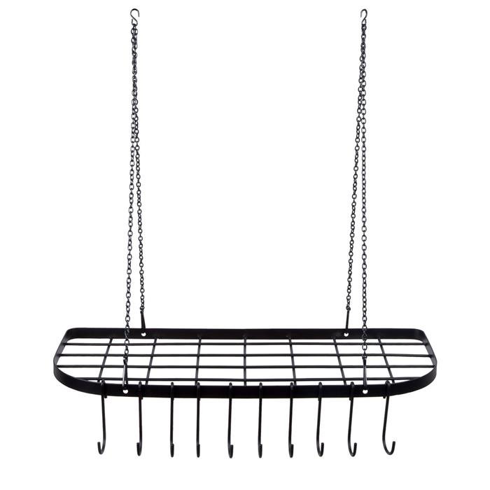 Wholesale Black Wrought Iron Kitchen Hanging Pot Pan Organizer Rack Ceiling Mount Cookware Storage Racks