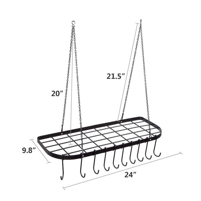 Wholesale Black Wrought Iron Kitchen Hanging Pot Pan Organizer Rack Ceiling Mount Cookware Storage Racks