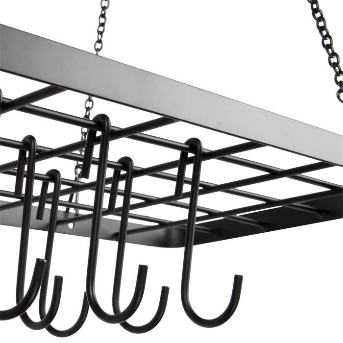 Wholesale Black Wrought Iron Kitchen Hanging Pot Pan Organizer Rack Ceiling Mount Cookware Storage Racks