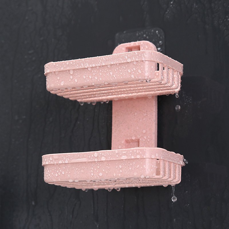 Soap Rack No Drilling Wall Mounted Double Layer Soap Holder Sponge Dish Bathroom Accessories Soap Dishes Self Adhesive