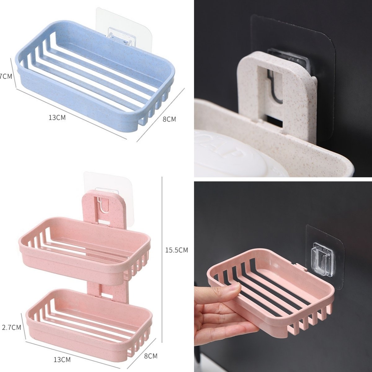 Soap Rack No Drilling Wall Mounted Double Layer Soap Holder Sponge Dish Bathroom Accessories Soap Dishes Self Adhesive