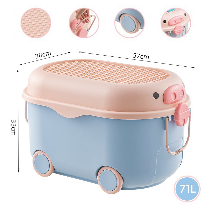 Children's toy storage box Household large capacity cartoon sorting box with pulley Baby's clothes and snacks storage box