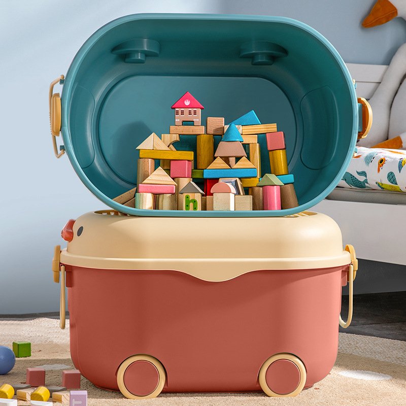 Children's toy storage box Household large capacity cartoon sorting box with pulley Baby's clothes and snacks storage box