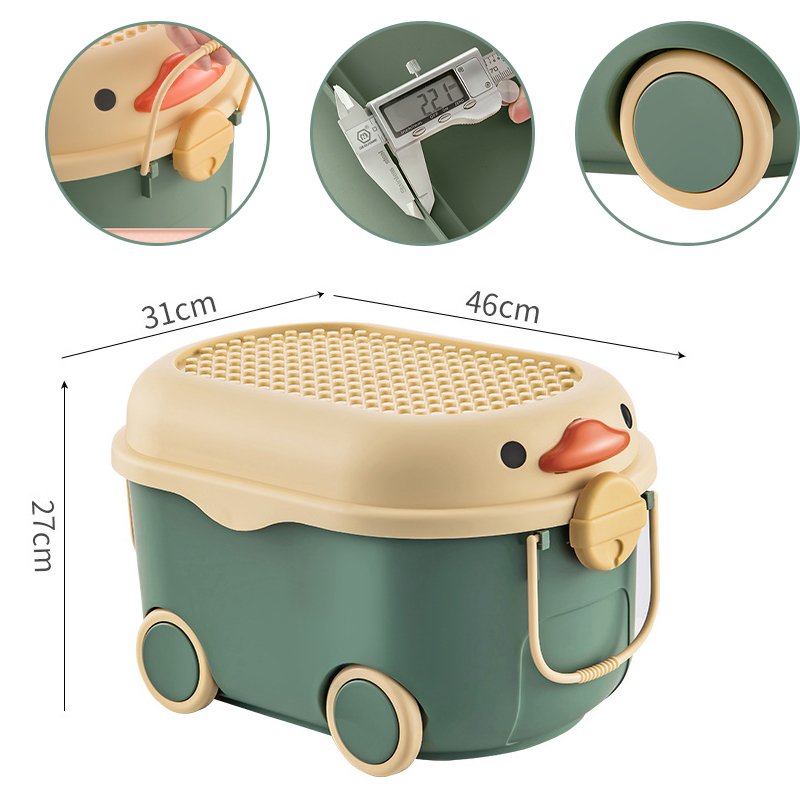 Children's toy storage box Household large capacity cartoon sorting box with pulley Baby's clothes and snacks storage box