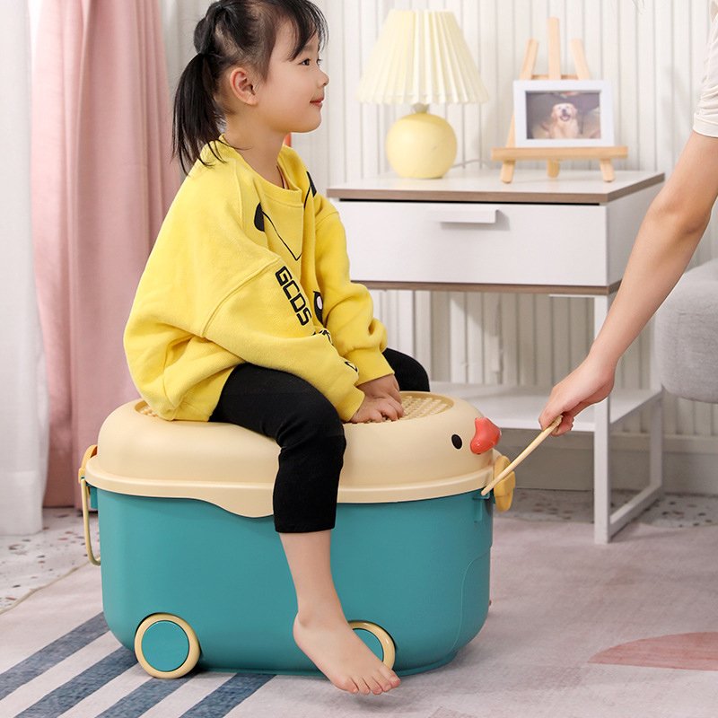 Children's toy storage box Household large capacity cartoon sorting box with pulley Baby's clothes and snacks storage box