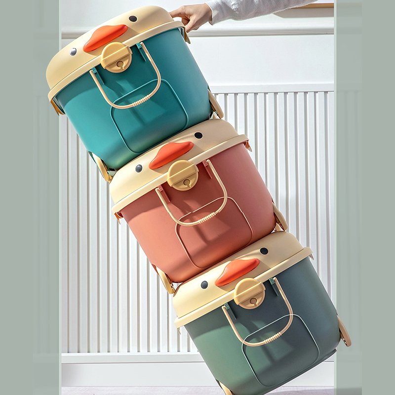 Children's toy storage box Household large capacity cartoon sorting box with pulley Baby's clothes and snacks storage box