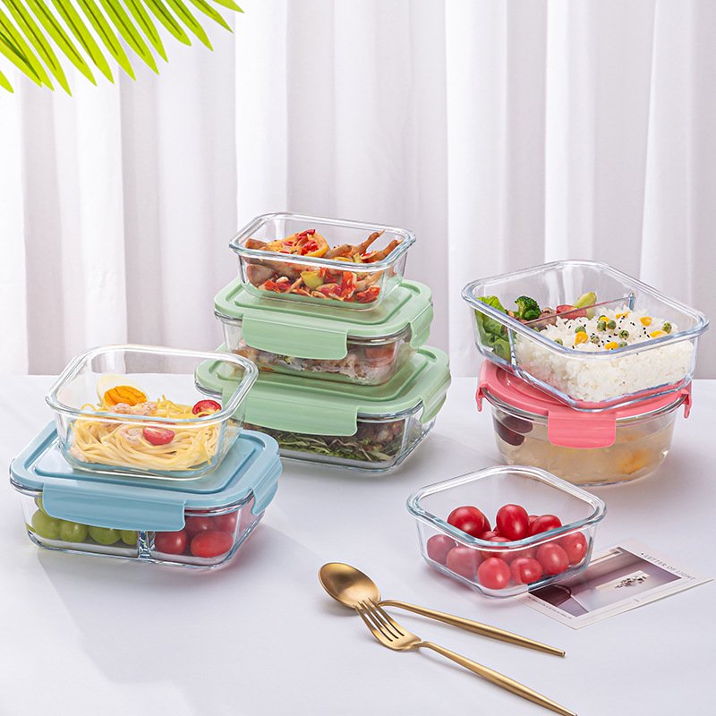 High borosilicate heat-resistant glass preservation bowl,Microwave compartments lunch box food storage container