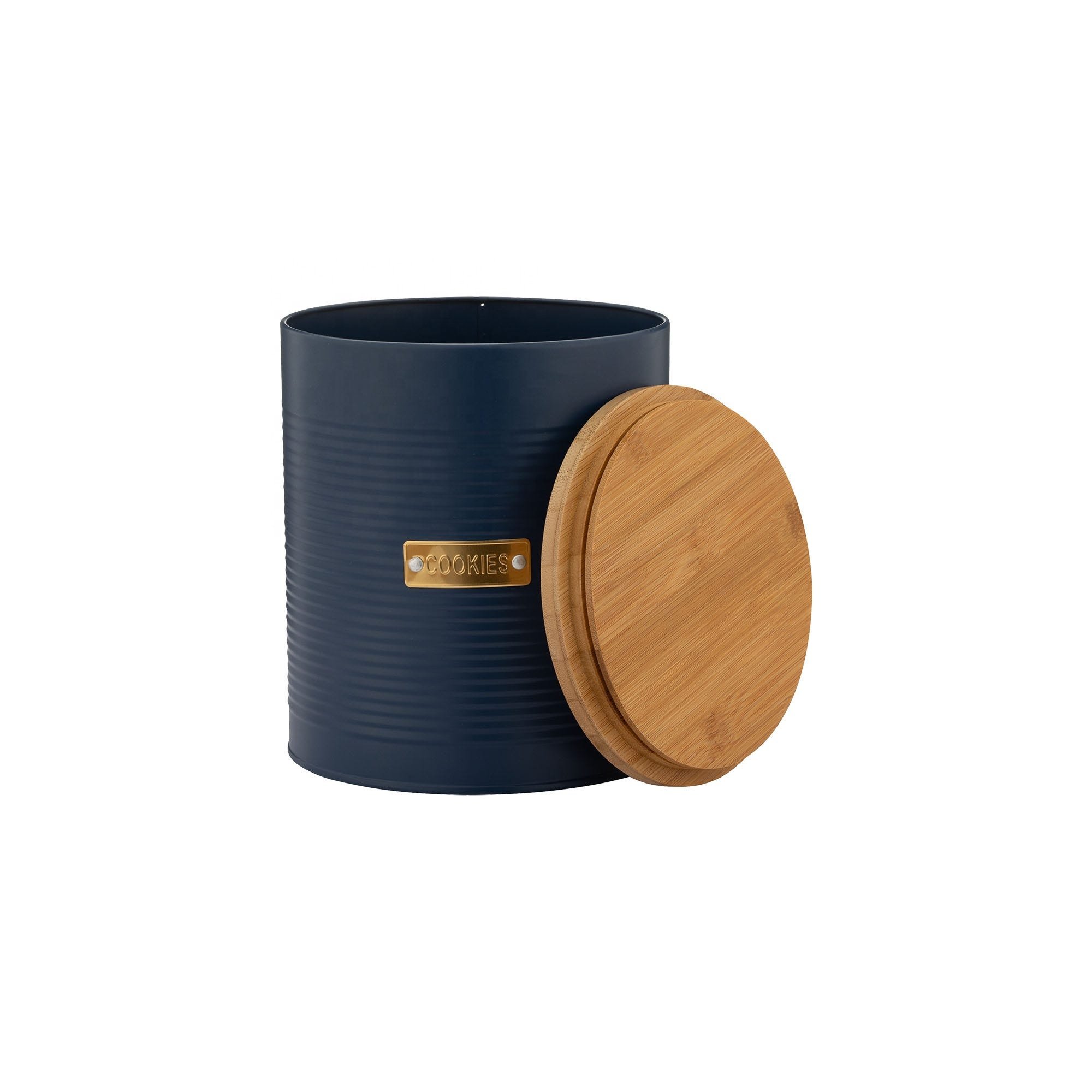 New launch Otto Navy Cookie Storage storage box round container with wood lid kitchen utility article
