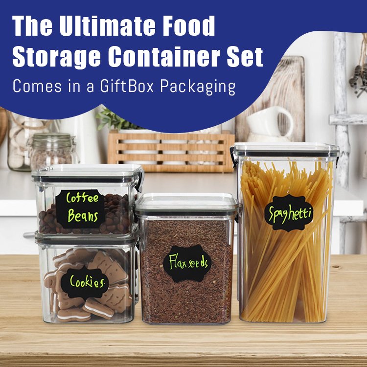 4 Pack Food Storage Containers with lids Plastic BPA-Free Meal Prep Container with Free Labels & Marker
