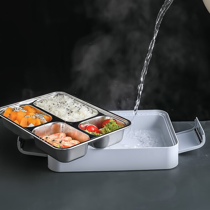Lekfre Modern Design Stainless Steel Lunch Tray with Lid and Bag Gray Food Storage Box for Back to School