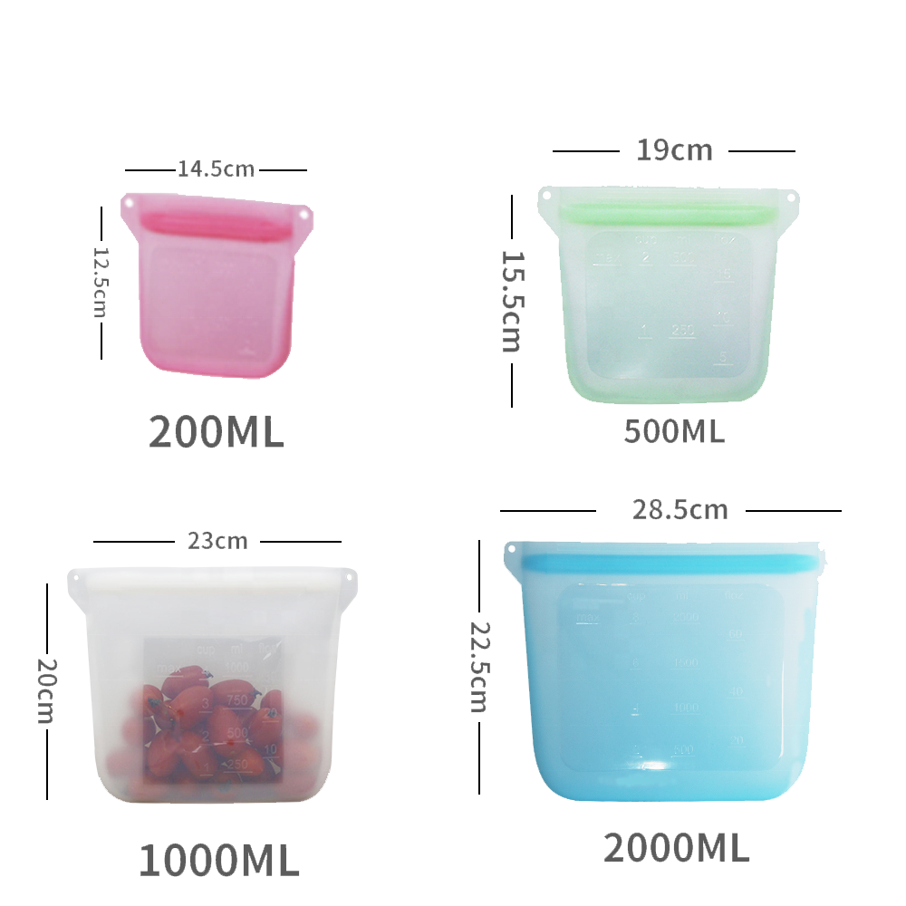 1000/2000MLsilicone food preservation bag food grade reusable silicone reusable silicone bag sealing silicone food bag