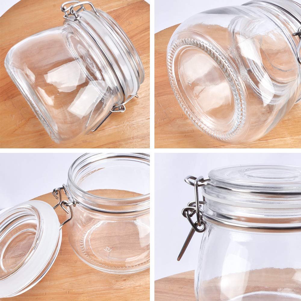 500ml 16OZ wholesale hermetic airtight clear Glass jam kilnar jar with mental clip for food factory