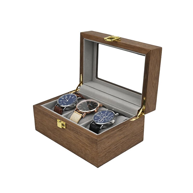 New spot wholesale walnut 3-bit watch box Vintage wooden watch storage box display wooden box