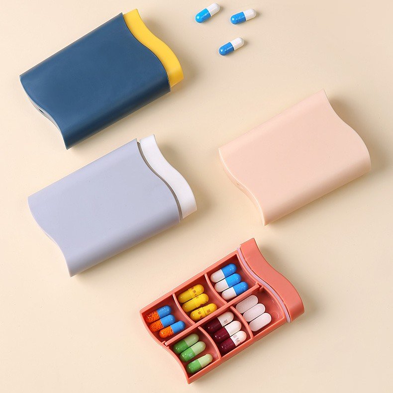 KYPL080 Wave 6 Compartments Pill Case for Travel Sealing Detachable Medicine Storage Box