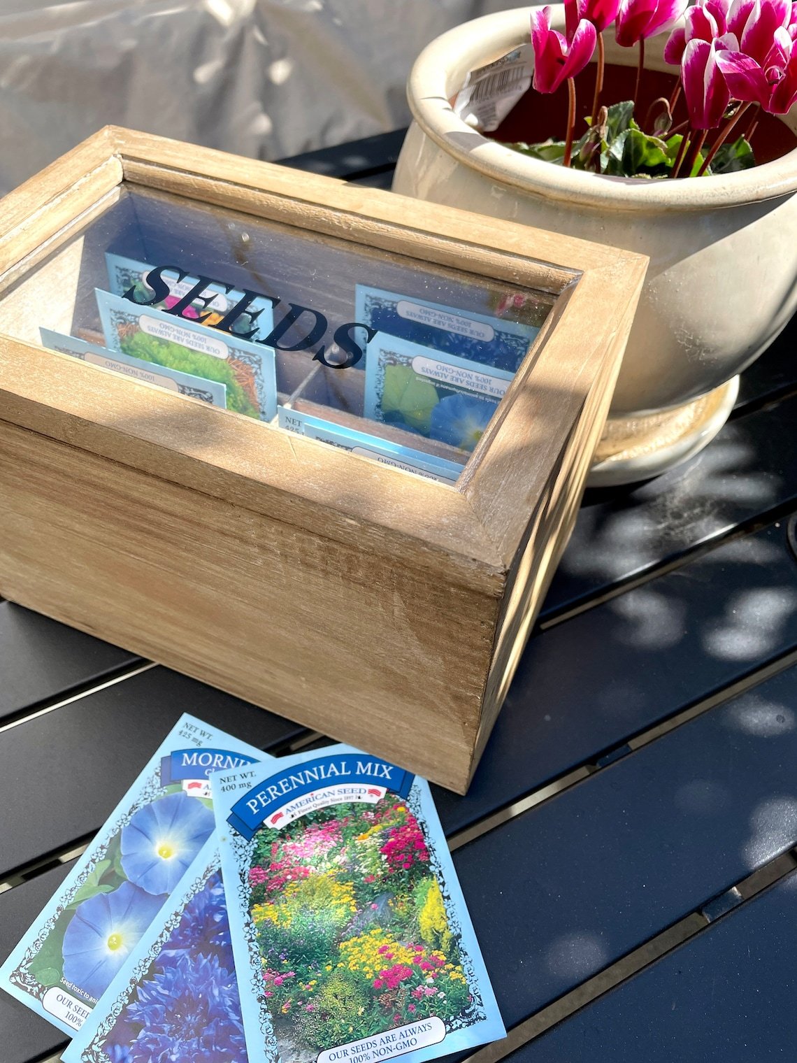 Wooden Packing Box Rectangle Seed And Stash Compartment Storage Box