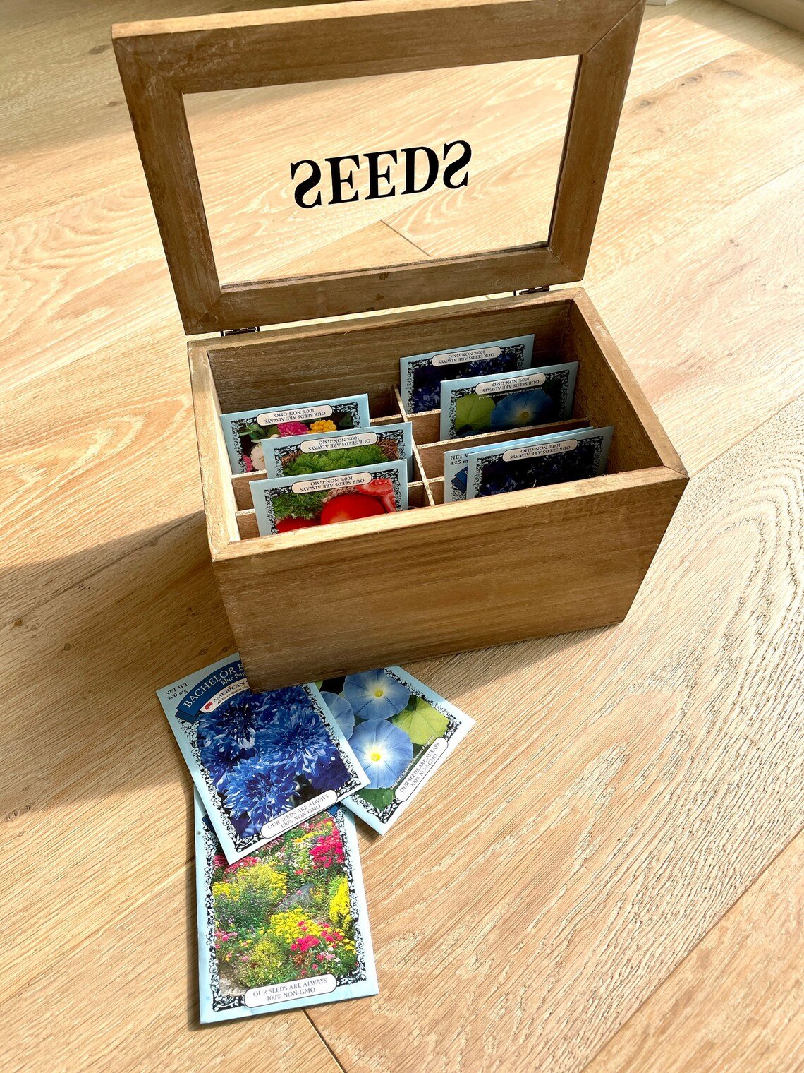 Wooden Packing Box Rectangle Seed And Stash Compartment Storage Box