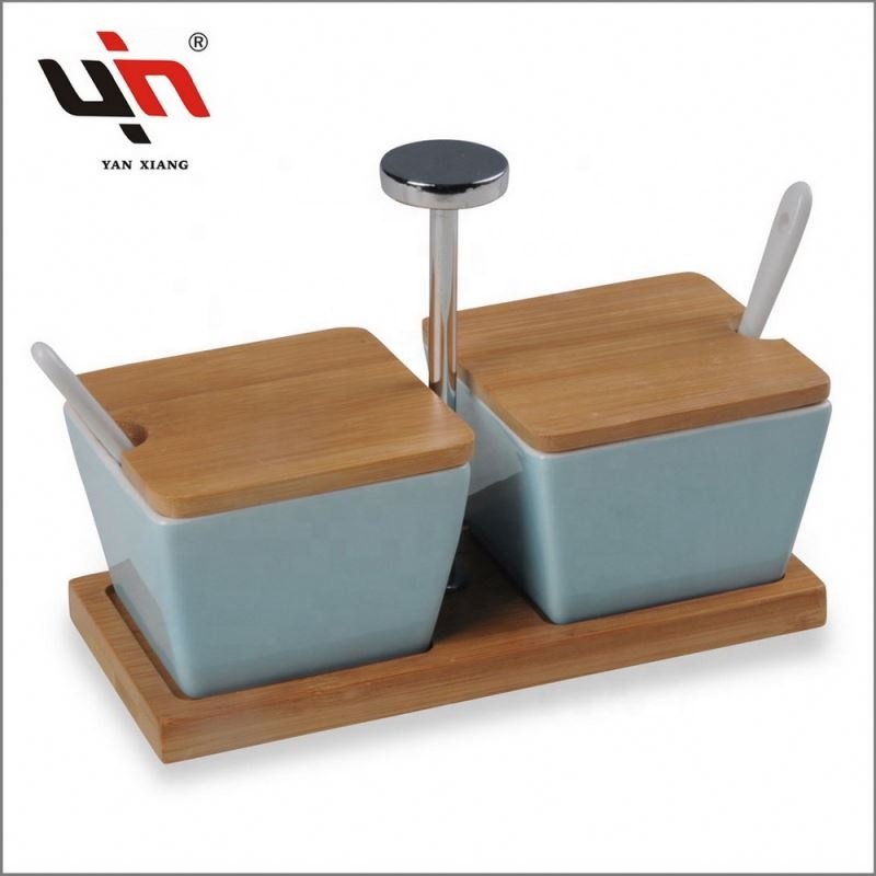 Modern Style Ceramic Square Food Storage Canister Jar Porcelain Container Tea Sugar Coffee Canister Set With Bamboo Lid