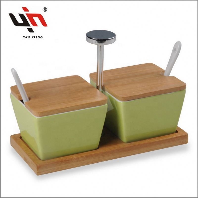 Modern Style Ceramic Square Food Storage Canister Jar Porcelain Container Tea Sugar Coffee Canister Set With Bamboo Lid